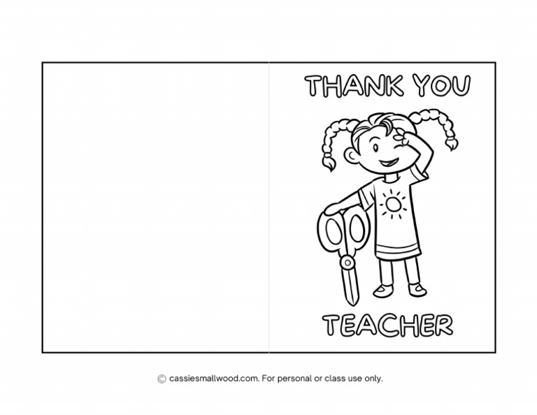 Thank You Teacher Card Printable Coloring Page | PDF