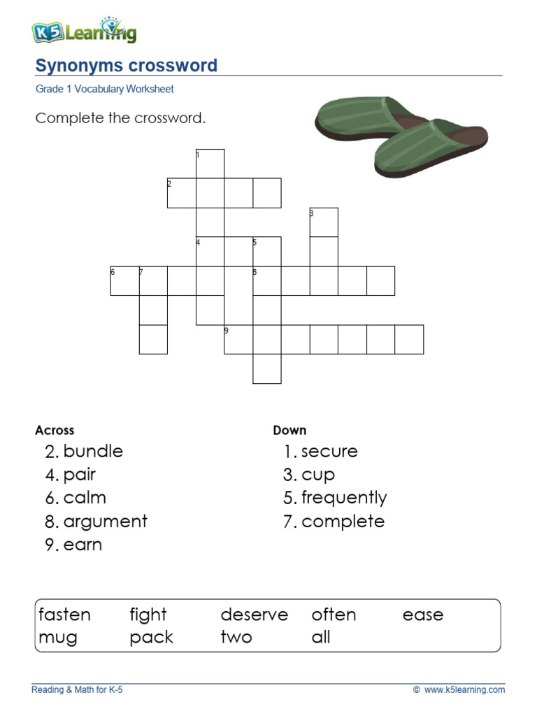 1st grade synonyms crossword 2 | pdf