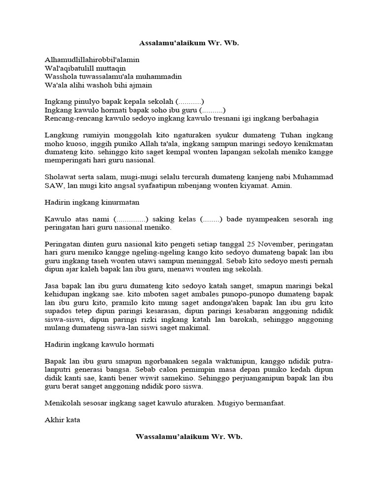 Pidato Hari Guru Bahasa Jawa (Sesorah Guru)  PDF