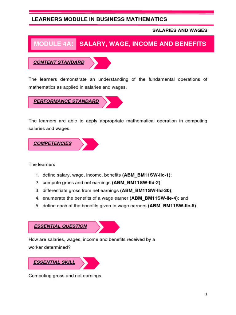 BUSINESS MATH MODULE 4A For MANDAUE CITY DIVISION | PDF | Salary ...