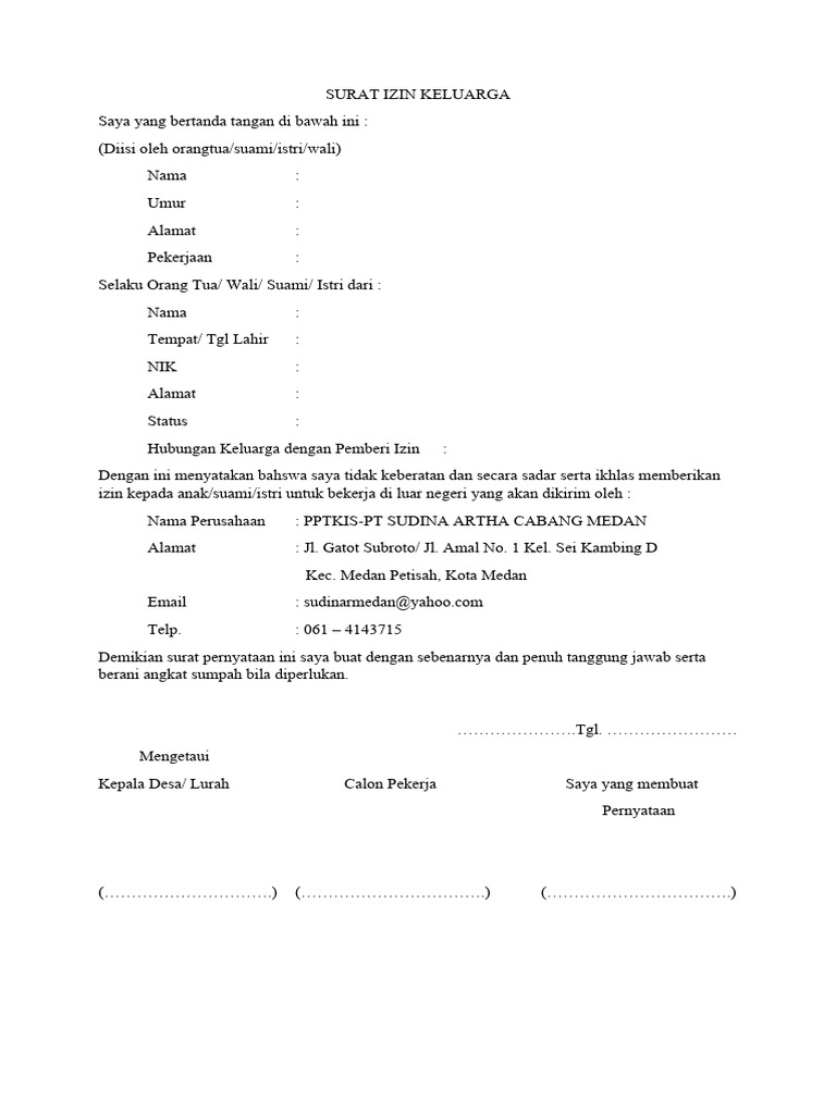 Surat Izin Keluarga | PDF