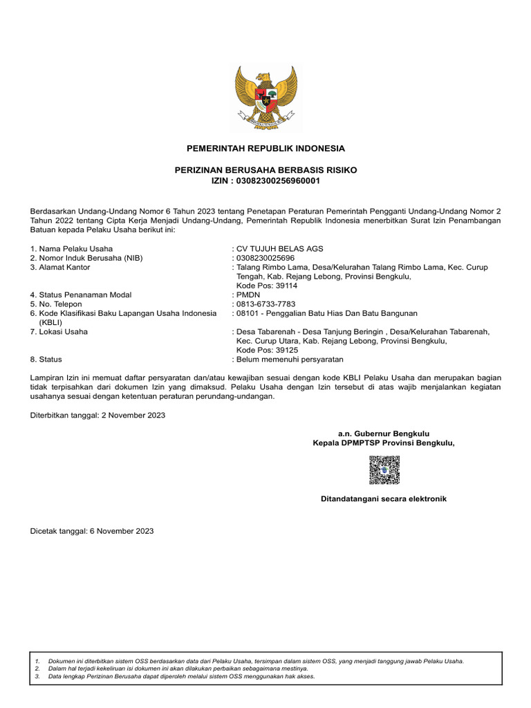 Izin Penambangan Batuan CV AGS | PDF