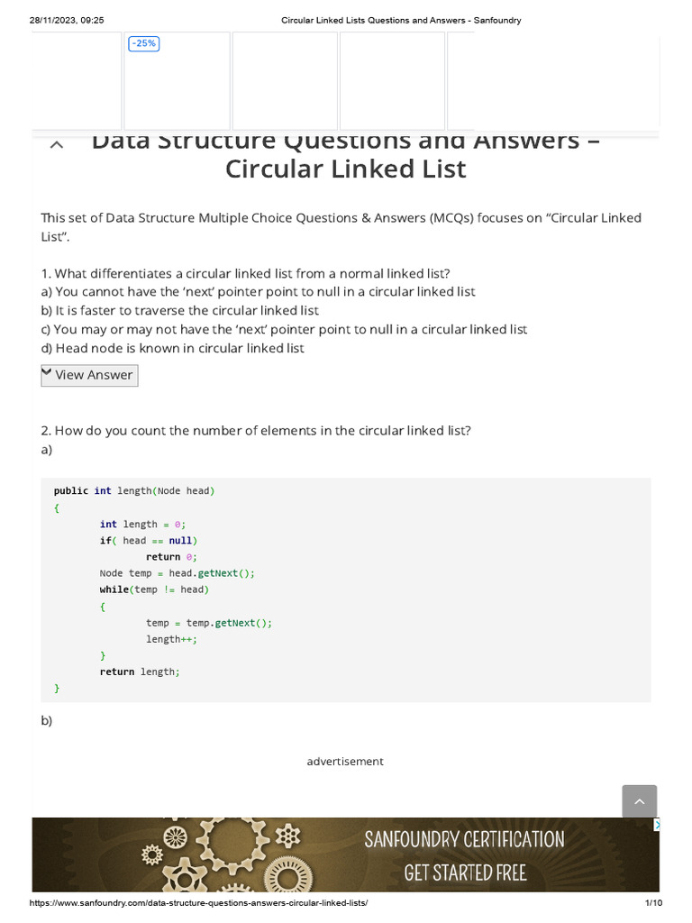 Circular Linked Lists Questions and Answers | PDF | Computer ...