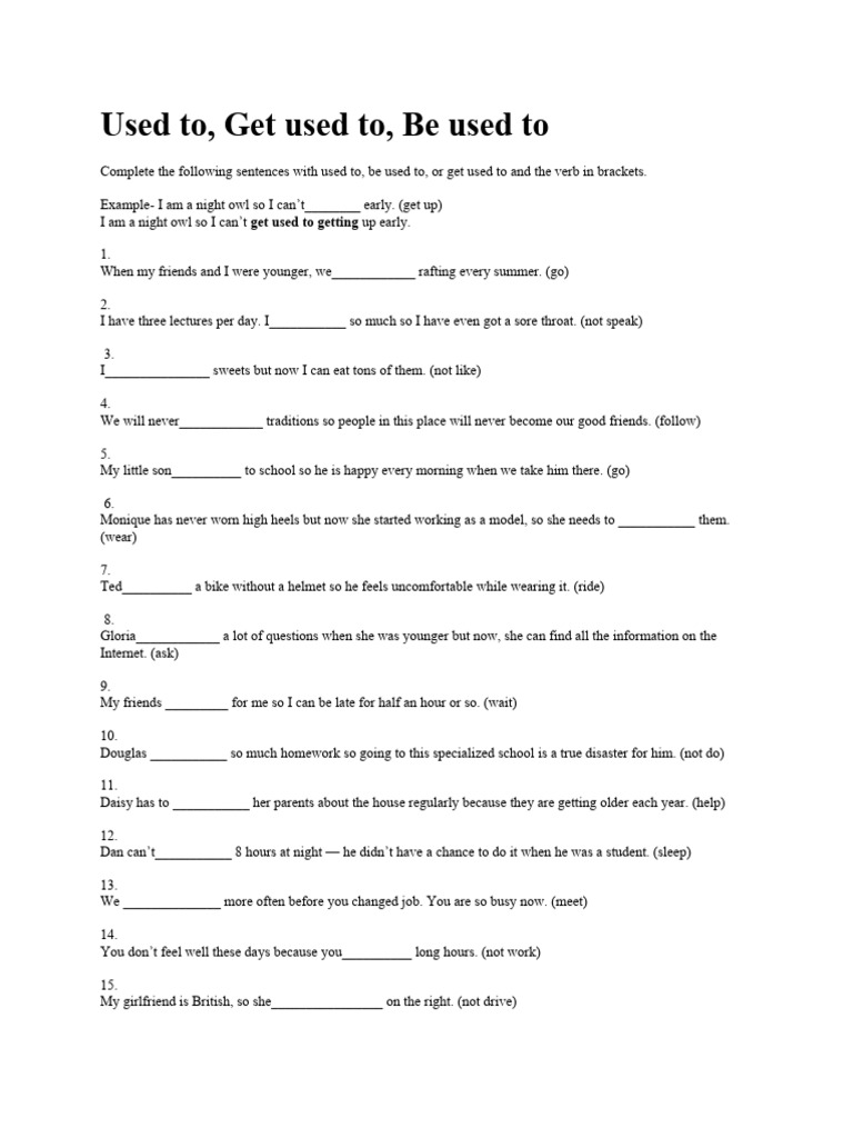 Used to get used to be used to exercises ws 1 ili md e4 grammar