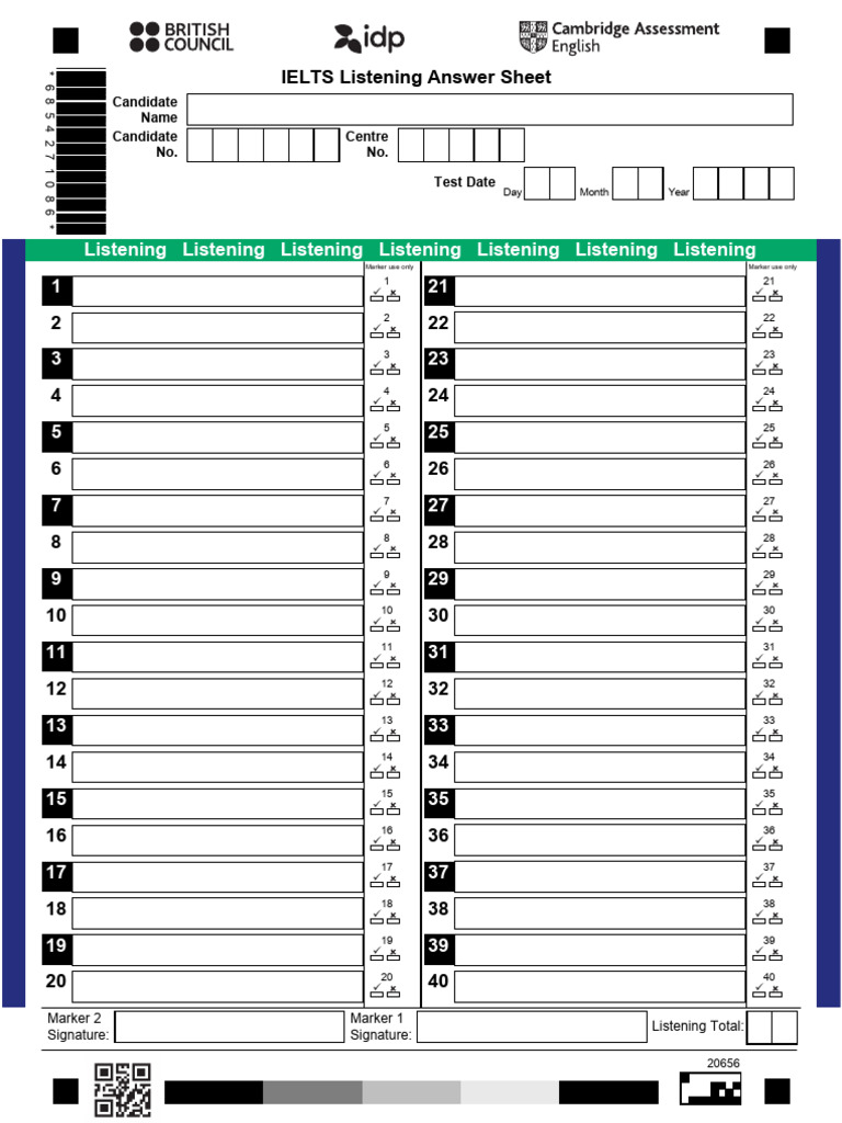 Listening and Reading Answer Sheet | PDF | International English ...