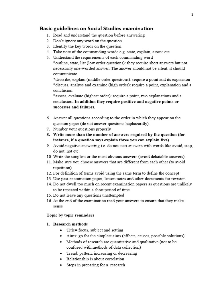 Basic Guidelines On Passing Social Studies Examination Docx 2020