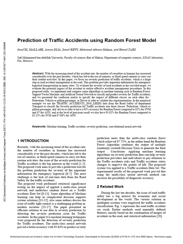 Prediction of traffic accidents using random forest model download