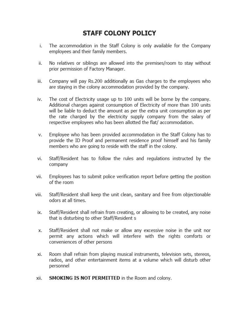Staff Colony Accommodation Policy | PDF | Law