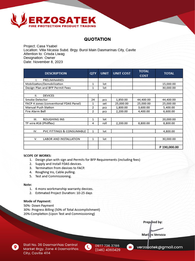 Fire Safety Installation Quote | PDF | Technology & Engineering