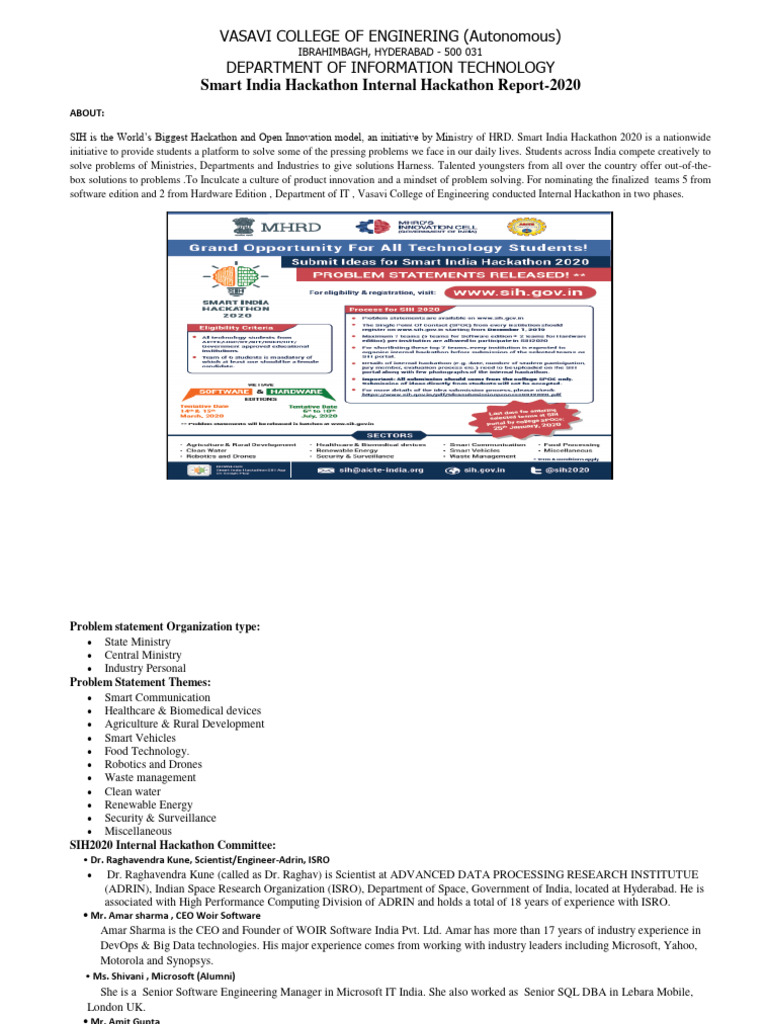 Vasavi College Hackathon 2020 | PDF | Computer Science | Engineering
