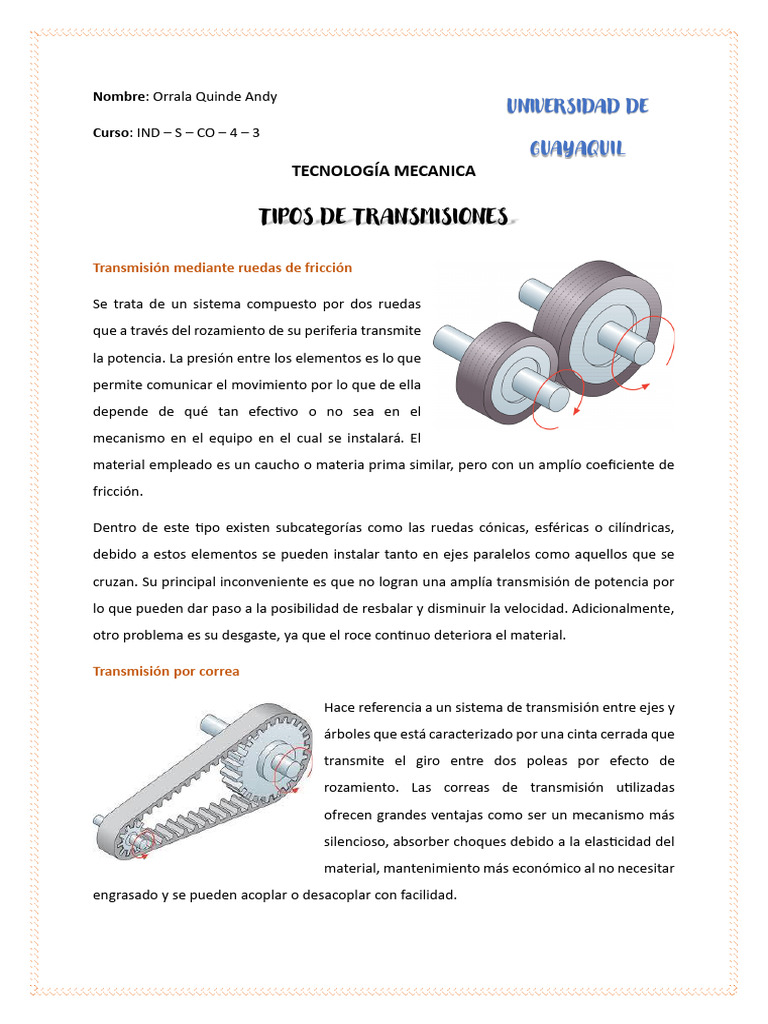Tipos de Transmisiones - Orrala Quinde Andy | PDF | Engranaje ...