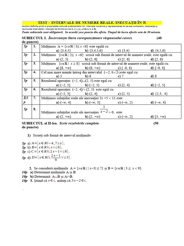 Recapitulare Test Intervale | PDF
