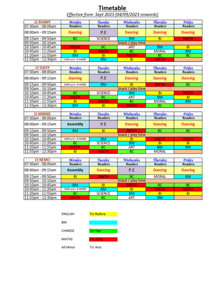 Time Table J2 J3 Nemo Sept2023 | PDF