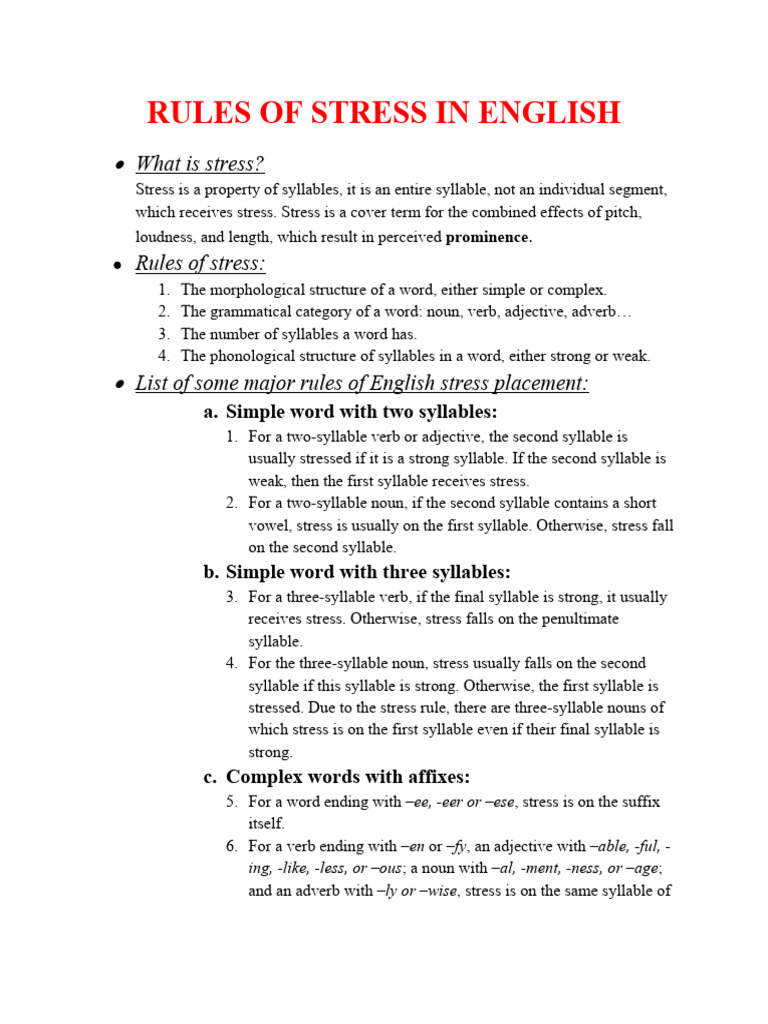 English Stress Rules Explained | PDF | Stress (Linguistics) | Word
