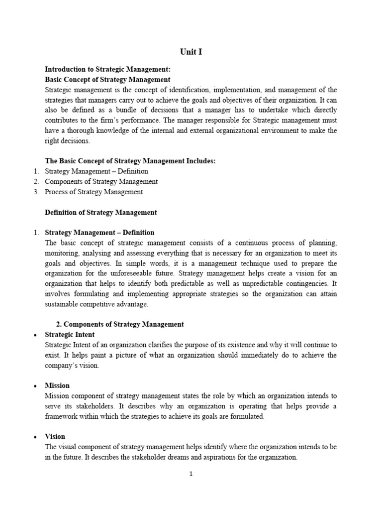 Unit I Material Business Strategy PDF Strategic Management Swot Analysis