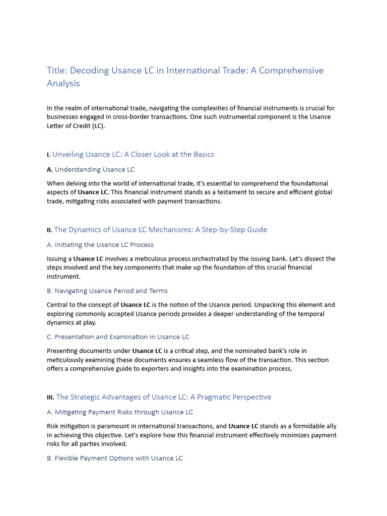 Decoding Usance LC in International Trade: A Comprehensive Analysis 