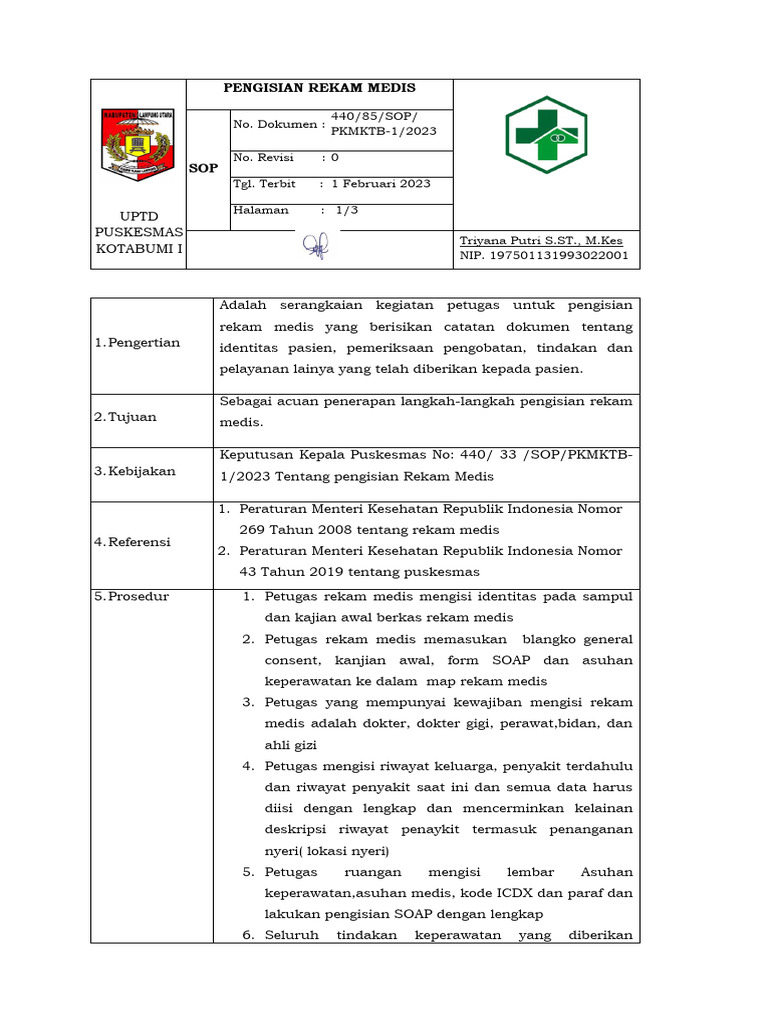 Sop Pengisian Rekam Medis Pdf