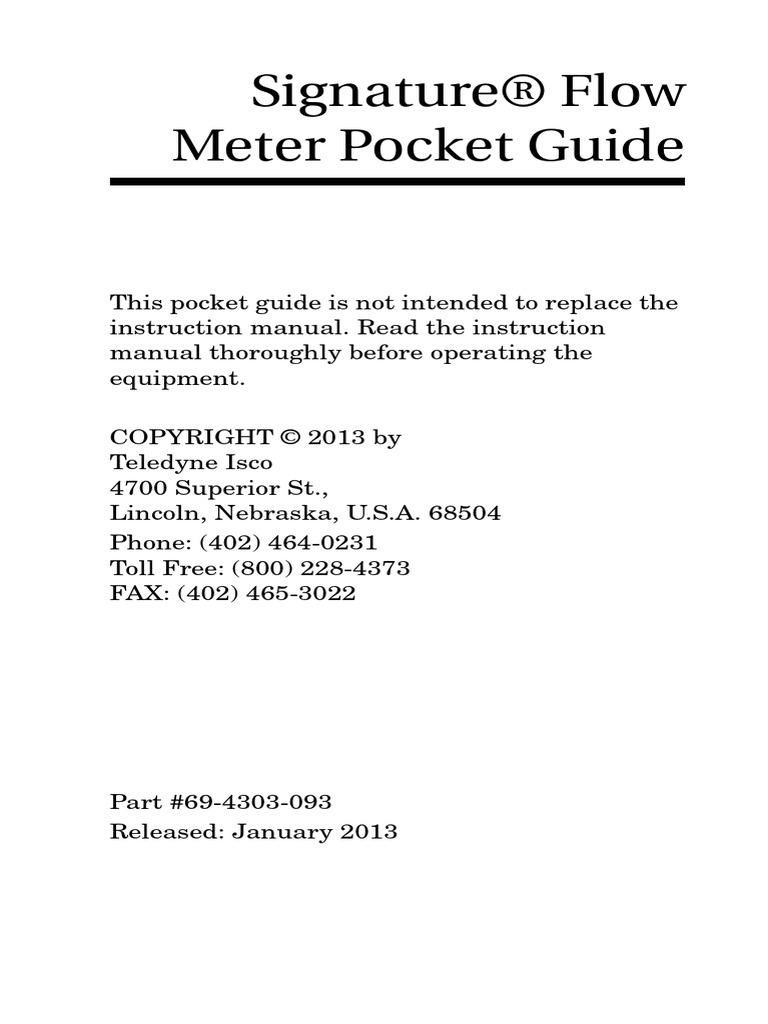 Signature Flow Meter Pocket Guide PDF Usb Flash Drive Electrical