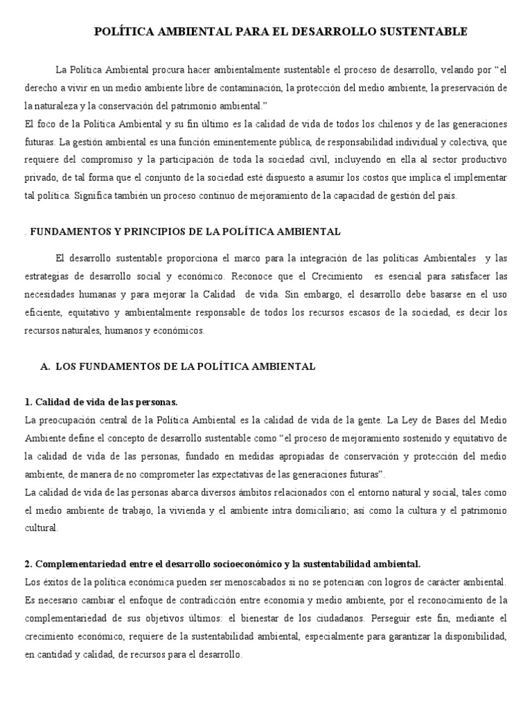 Politica Ambiental de Chile ALS | PDF | Sustentabilidad | Desarrollo ...