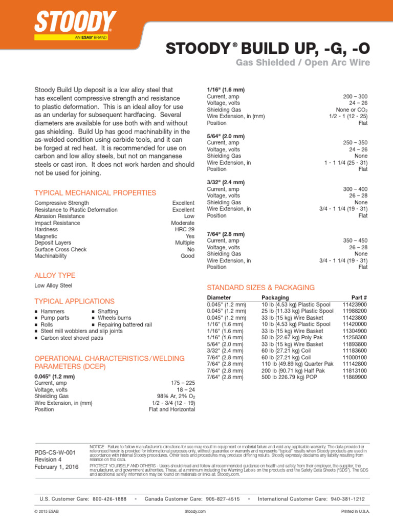 Stoody® Build Up, - G, - o | PDF | Steel | Alloy