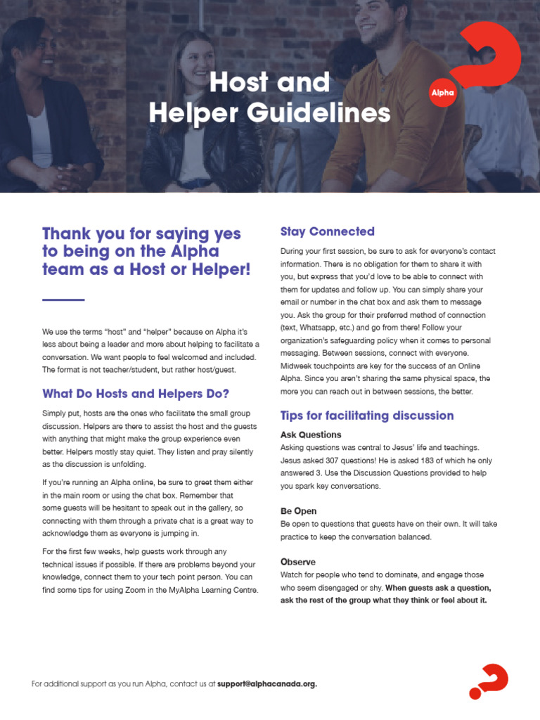 Host and Helper Guidelines for Alpha | PDF | Experience | Conversation