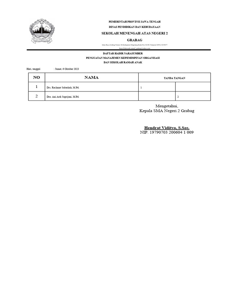 Daftar Hadir Narasumber | PDF