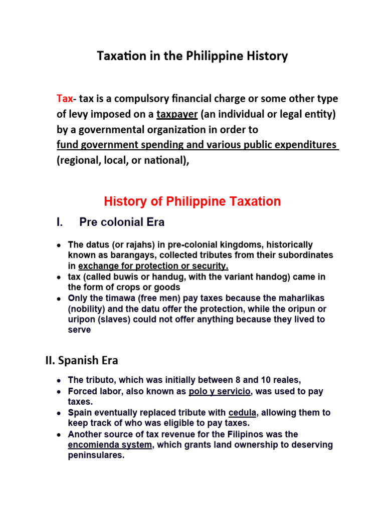 Taxation in The Philippine History PDF Taxes Economies