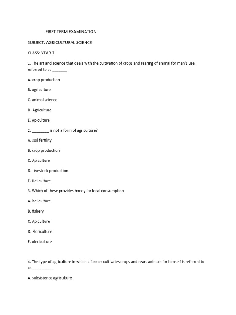 Pre-Vocational Exam Year 7 | PDF | Agriculture | Hiv/Aids