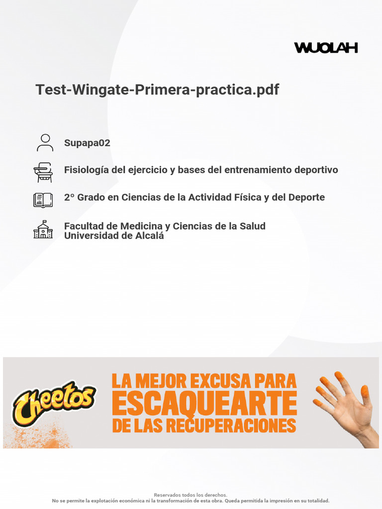 Test de Wingate: Primera práctica | PDF | Trifosfato de adenosina ...