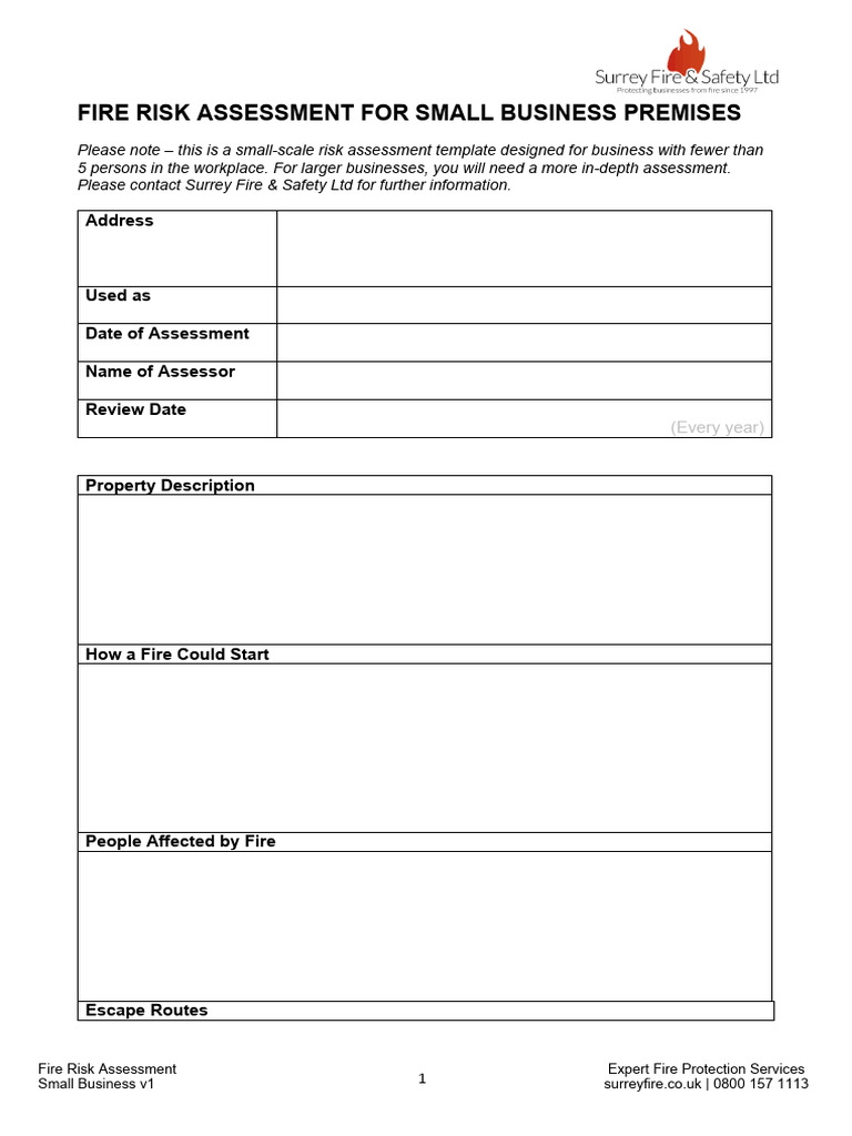 Small Business Fire Risk Assessment Template | PDF