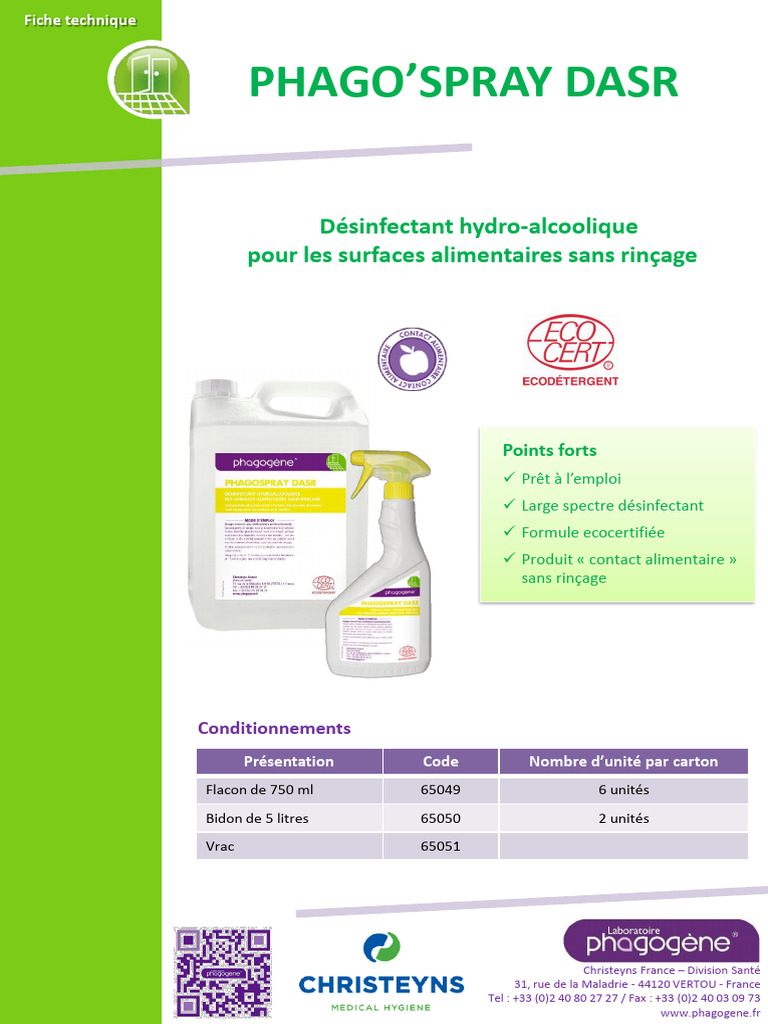 Désinfectant PHAGO’SPRAY DASR Écocertifié | PDF | Microbiologie ...