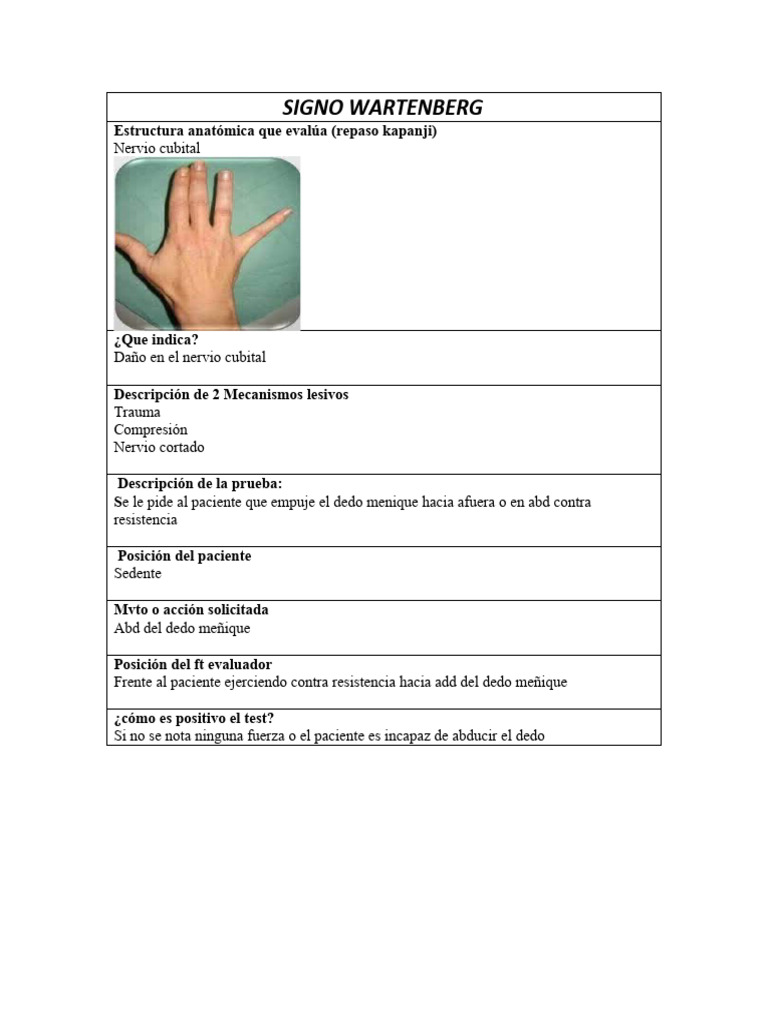 Evaluación del Signo Wartenberg y Nervio Cubital | PDF | Relaciones ...
