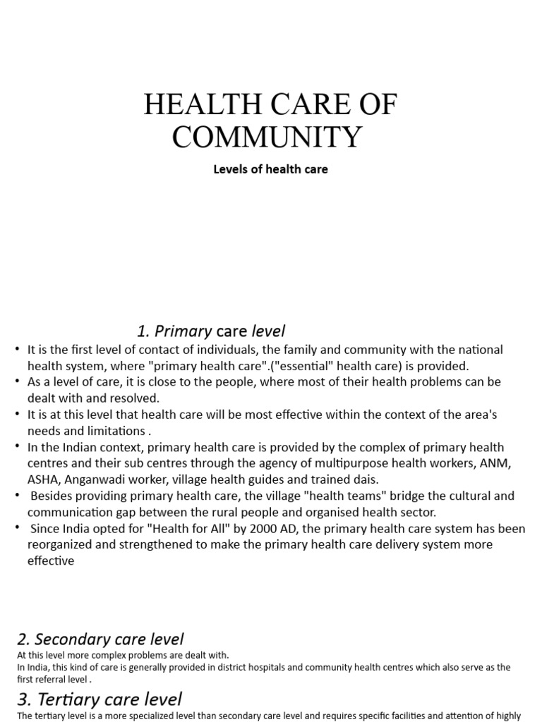 Understanding Levels of Community Health Care | PDF | Millennium ...
