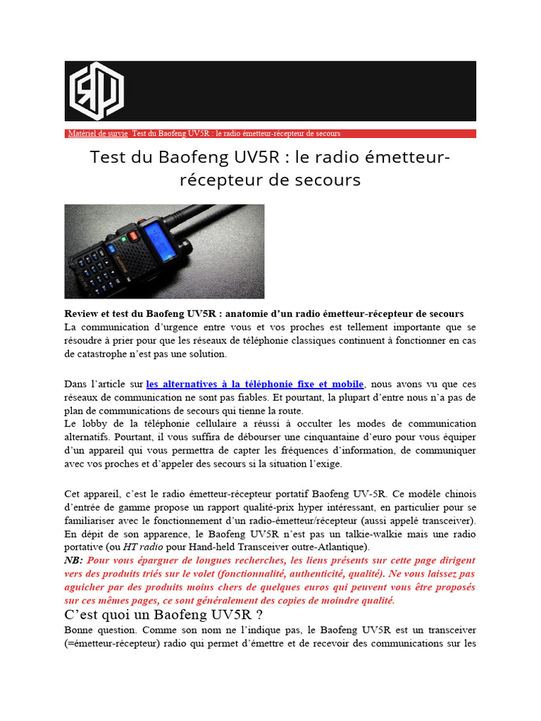Test du Baofeng UV5R : le radio émetteur-récepteur de secours