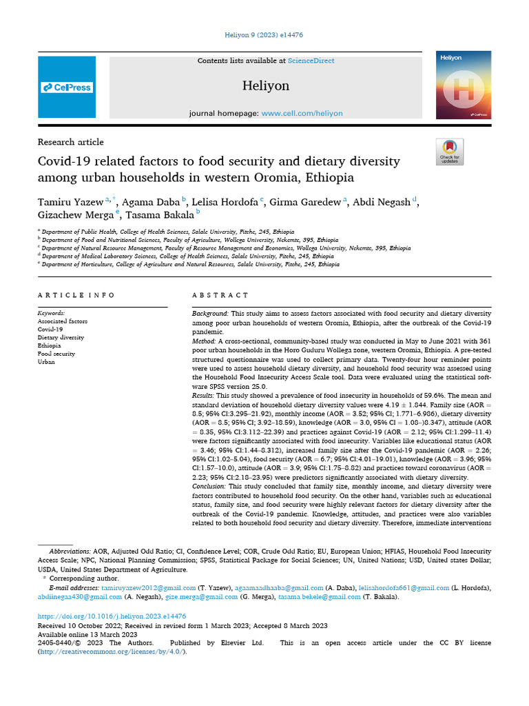 Covid-19 Impact on Food Security in Ethiopia | PDF | Food Security ...