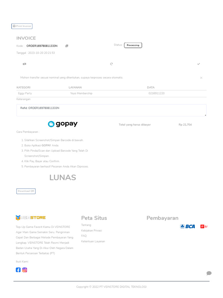 Invoice vein store layanan top up game terpercaya pdf