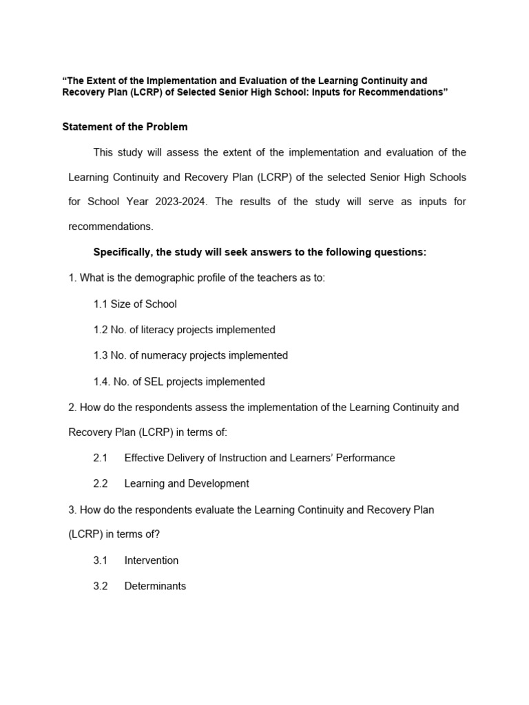 The Extent On The Implementation and Evaluation of The LCRP | PDF ...