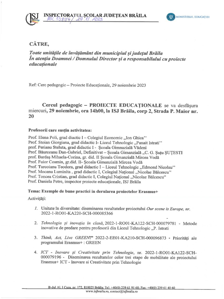 Cerc Metodic Proiecte Educationale | PDF
