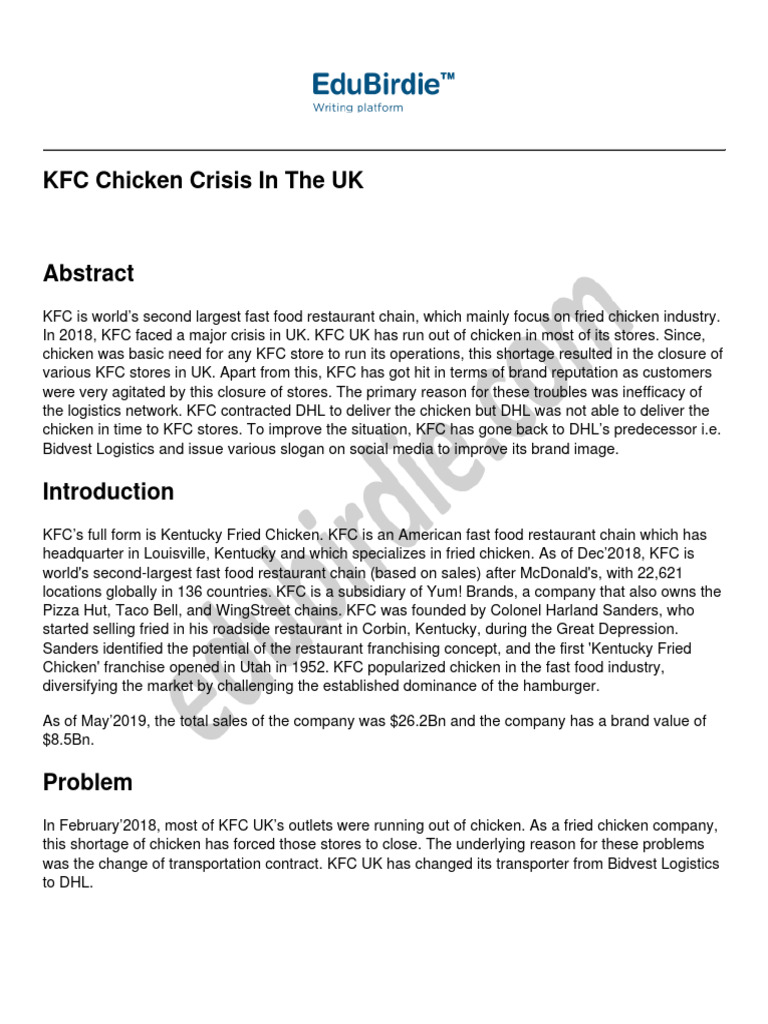 KFC UK Chicken Shortage Crisis 2018 | PDF | Business | Economies