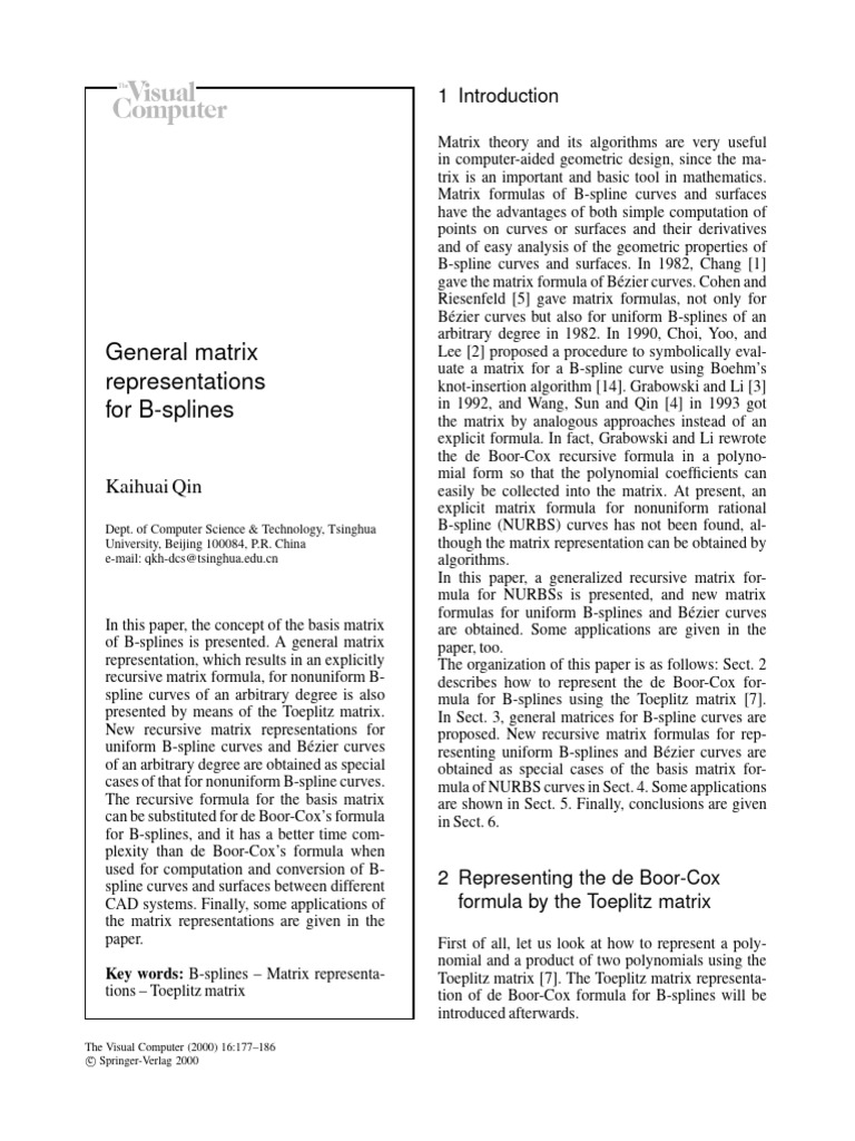 Recursive Matrix Formulas for B-Splines | PDF | Matrix (Mathematics ...