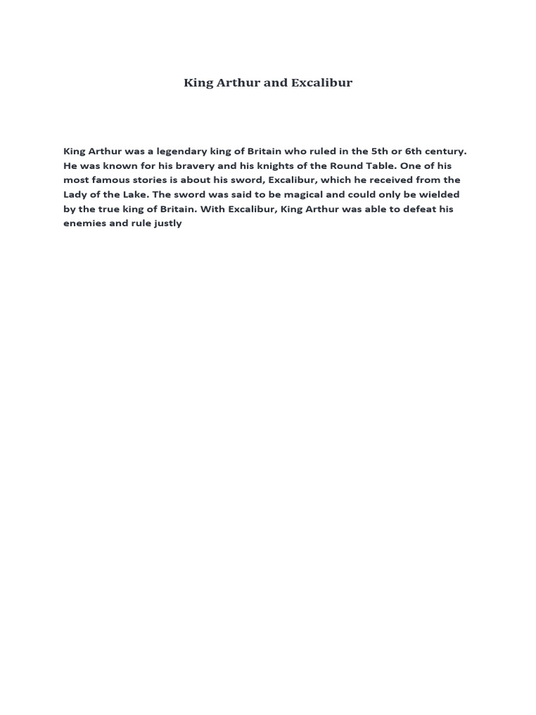 King Arthur and Excalibur's Legend | PDF | Snow White | Excalibur