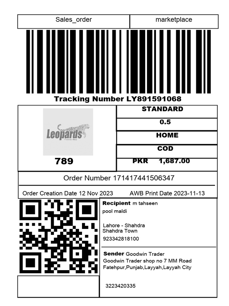 Tracking Number LY891591068: Sales - Order Marketplace | PDF | Pakistan