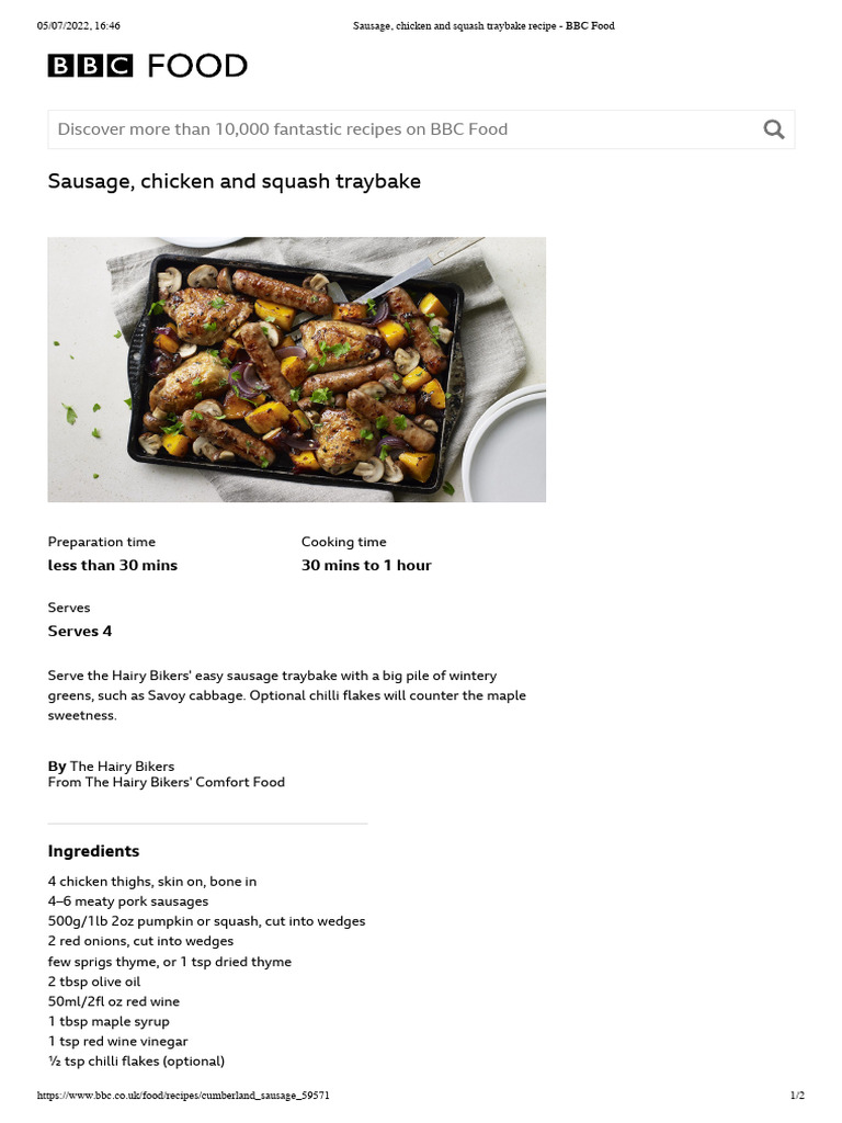 Sausage, Chicken and Squash Traybake Recipe BBC Food PDF