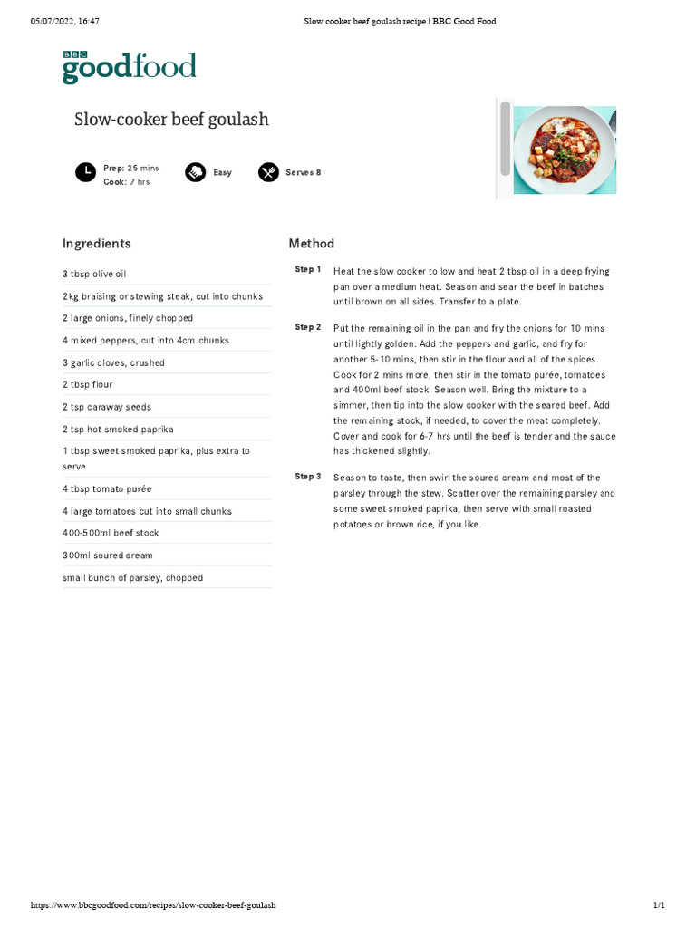 Slow Cooker Beef Goulash Recipe BBC Good Food PDF Beef Slow Cooker