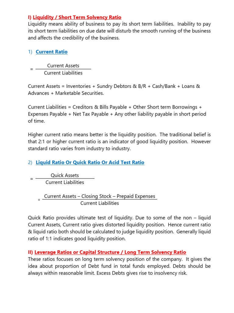 Liquidity and Leverage Ratios Explained | PDF | Equity (Finance) | Debt