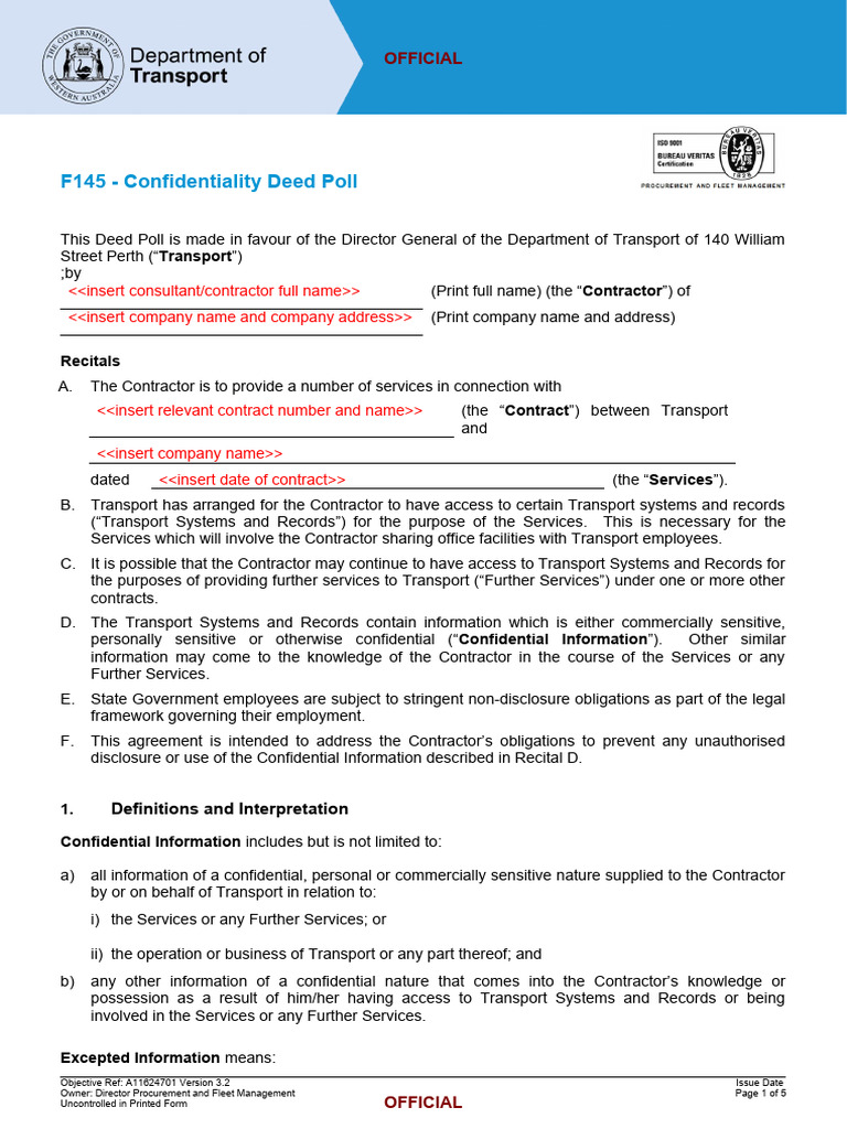 Attachment 3 Confidentiality Deed Poll PDF Legal Remedy