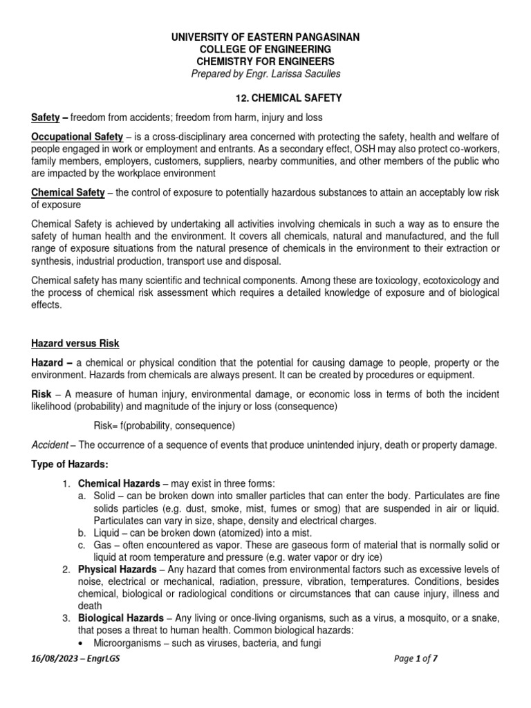 Chemical Safety Pdf Hazards Laboratories