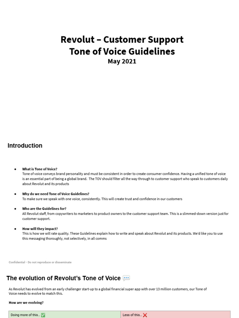 Revolut Customer Support TOV Guidelines PDF Brand Money