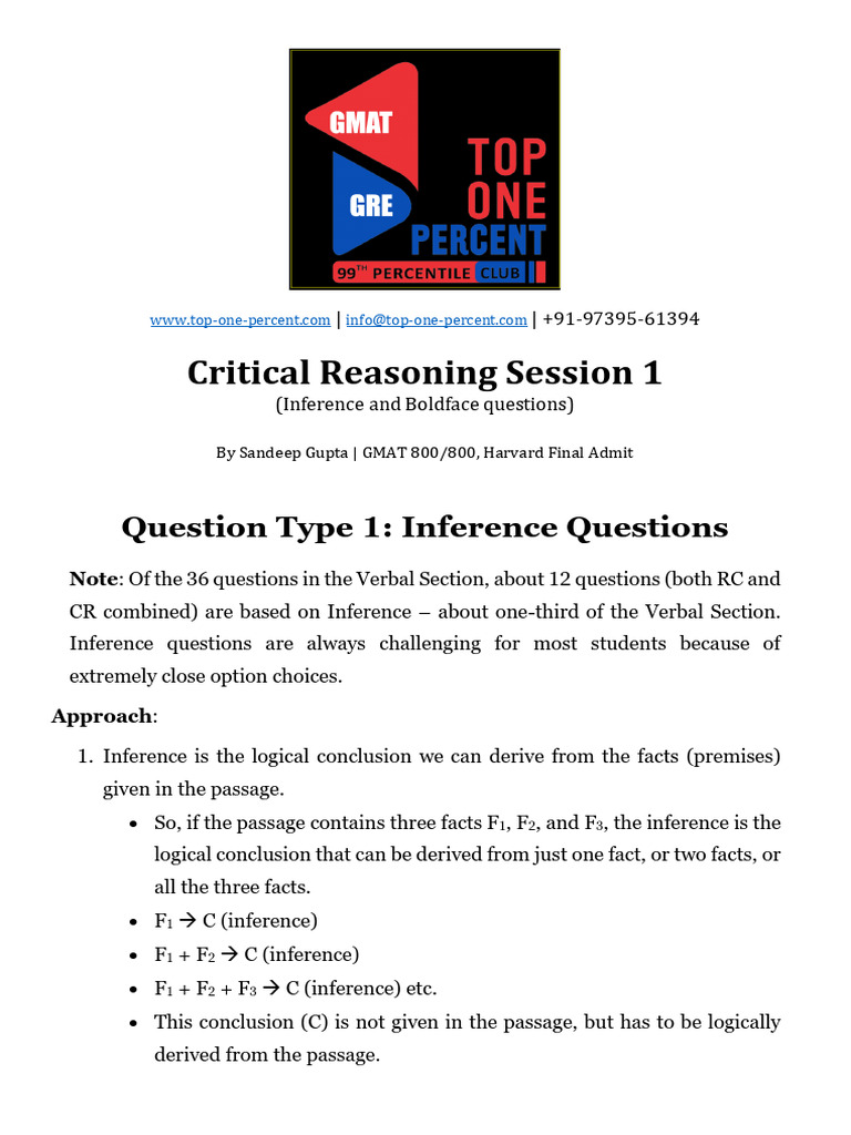 GMAT Critical Reasoning Inference Guide | PDF | Percentage | Hemoglobin