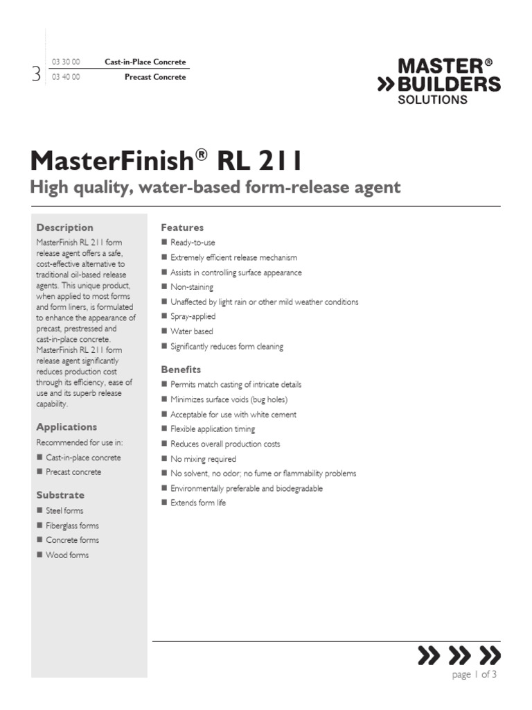 Masterfinish-Rl-211-Tds (Releasing Agent) | PDF | Concrete | Precast ...
